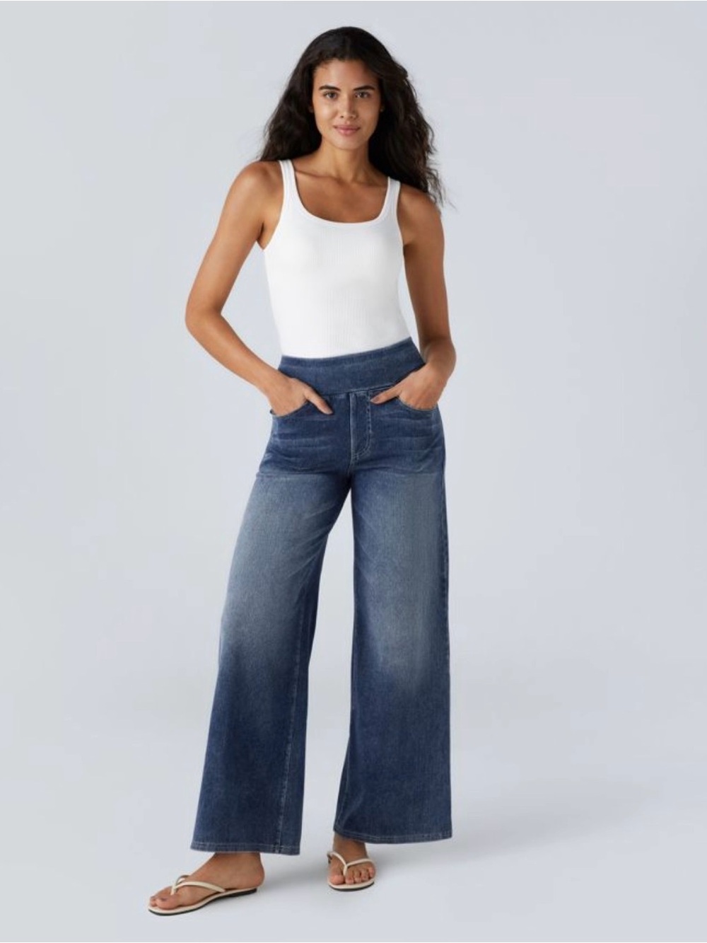Halara Flex High Waisted Baggy Wide Leg Jeans - Royal Blue Washed - Size S Tall